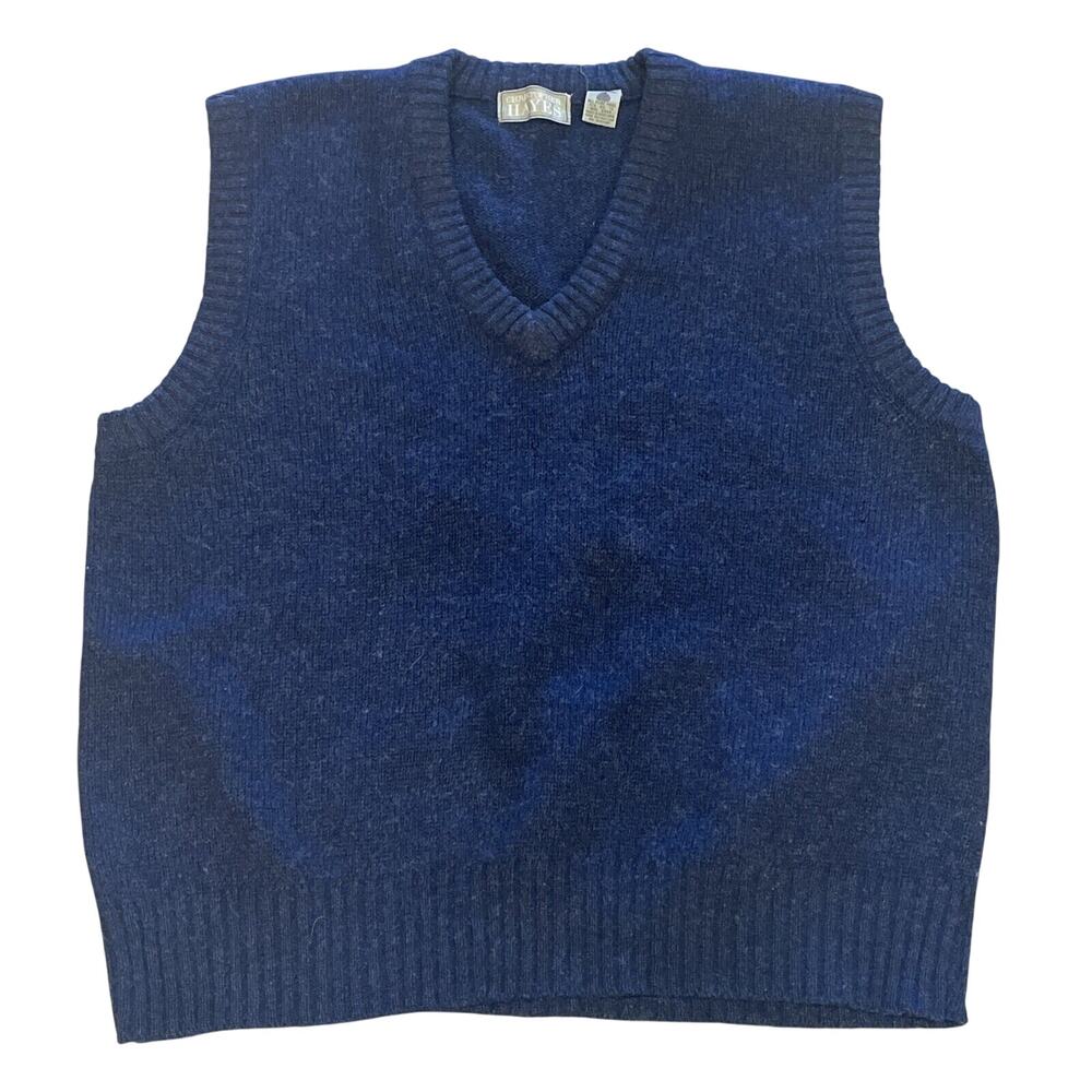 Vintage Sweater Vest Mens Large 100% Wool Preppy Academia Classic Blue Layering